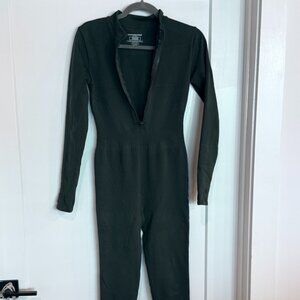 The Giving Movement Khaki Unitard Jumpsuit Zip Front Activewear Size M